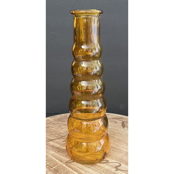 Vintage Mid Century Modern Amber Graduated Glass Bubble Vase Retro Decor 8.5" - Picture 2 of 6